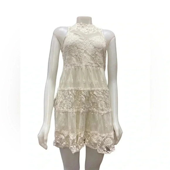 Rebellion Boho White Ivory Lace Mini Flowy Dress Size Medium - Picture 3 of 7